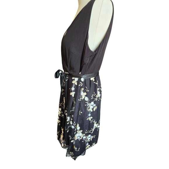 Womens Black Floral Sleeveless Wrap Dress 2X With Tie Waist & V-Neckline JJ3997 - Picture 4 of 7